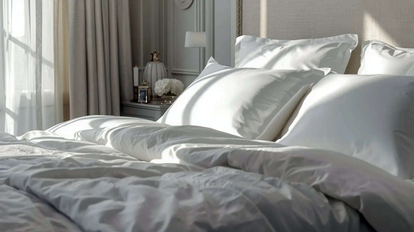 Hotel quality white cotton linen styled in a luxury home bedroom | Linen and Co