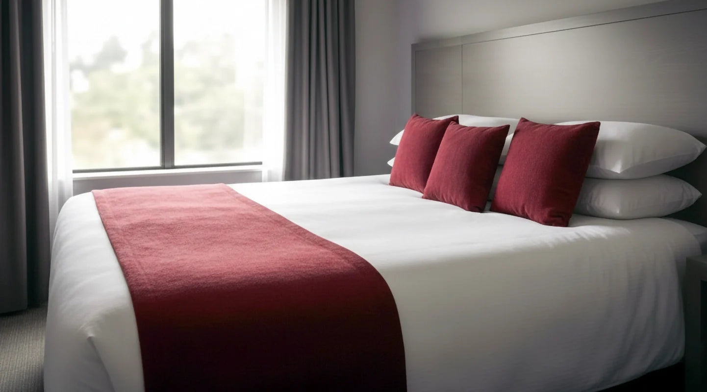 Linen and Co polycotton percale 200TC bed linen in cream, white, stone and duck egg colourways, styled as durable hotel bedding for hospitality and residential use in South Africa