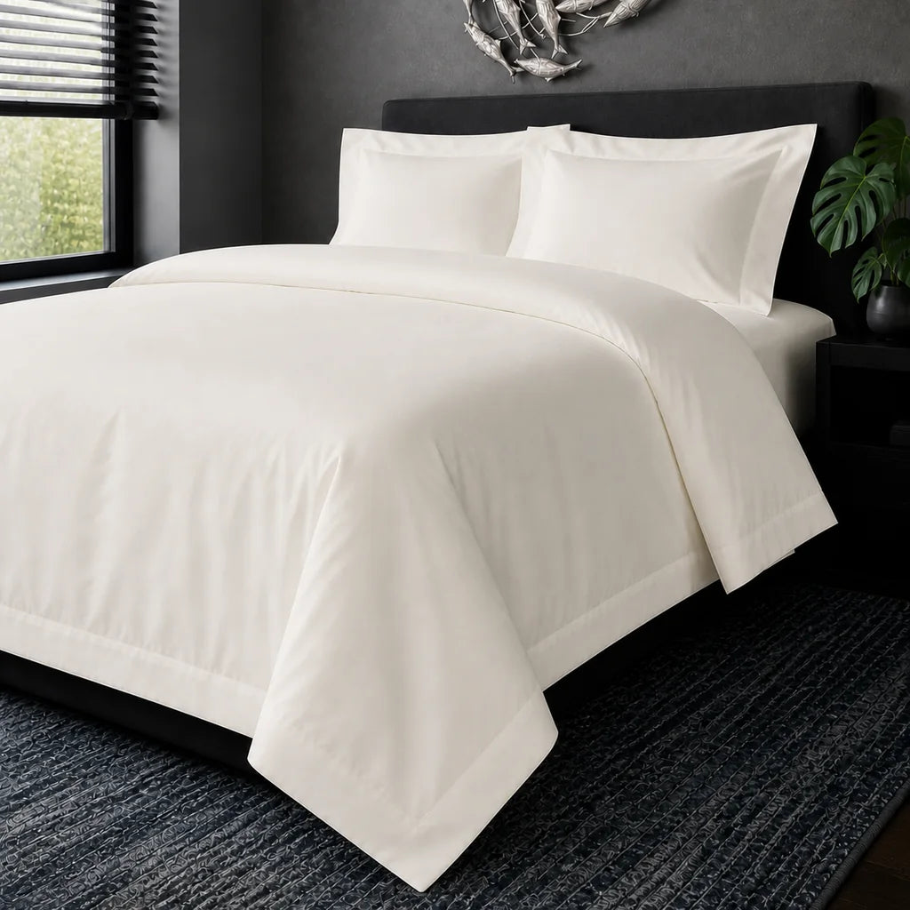 Cream cotton 200TC Oxford duvet cover set, no satin stitch – hero view | Linen & Co