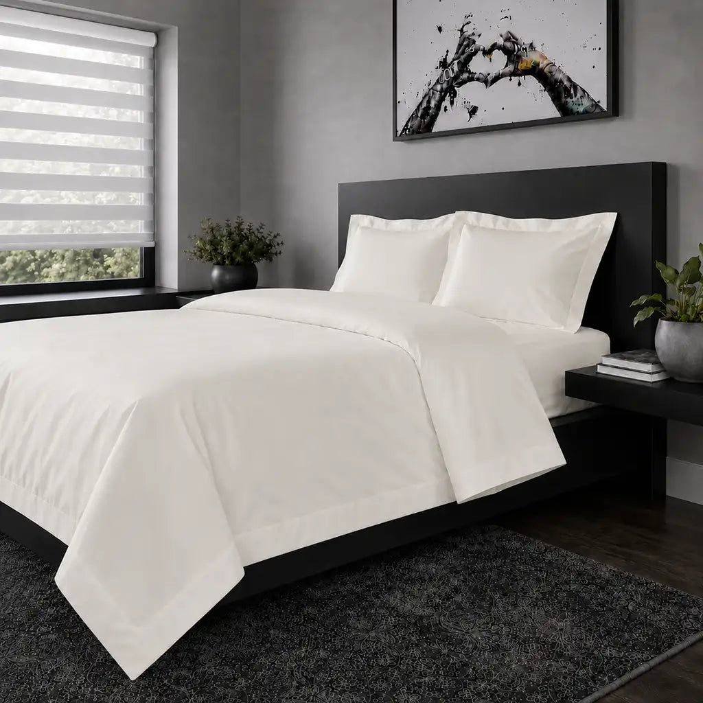 Cream polycotton percale 200TC Oxford duvet cover set with no satin stitch - Linen and Co