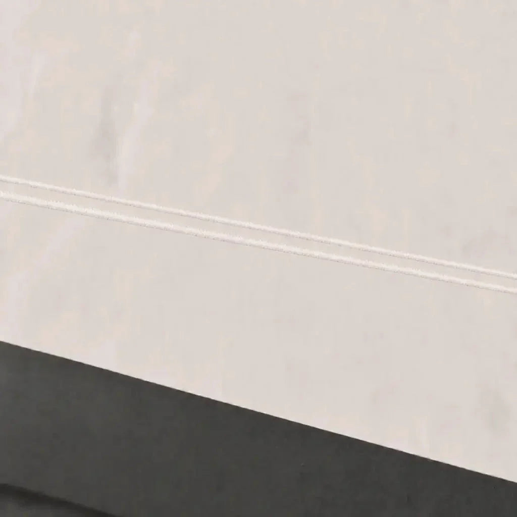Cream cotton 200TC Oxford duvet cover set with cream two-row satin stitch – close-up view | Linen & Co