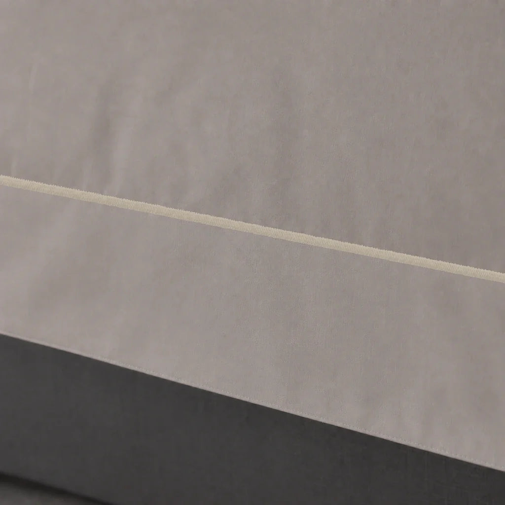 Stone Oxford duvet cover set - Stone One Row Satin Stitch - close-up border view - Linen and Co