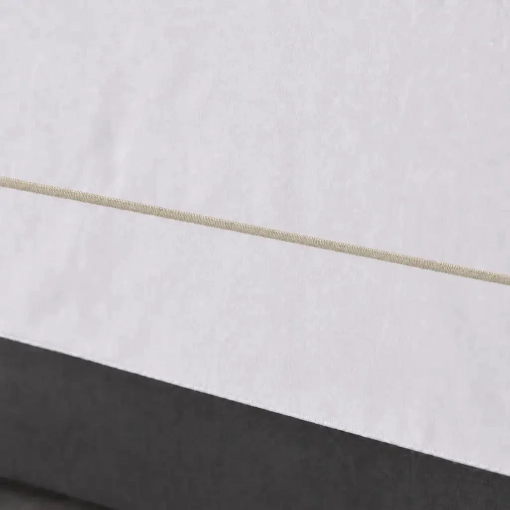 White cotton 200TC Oxford duvet cover set with stone one-row satin stitch – close-up view | Linen & Co