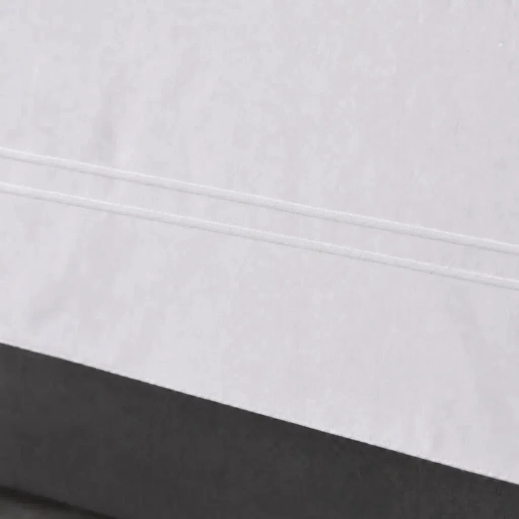White cotton 200TC Oxford duvet cover set with white two-row satin stitch – close-up view | Linen & Co