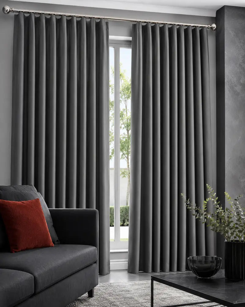 Charcoal ready-made curtains in a contemporary lounge