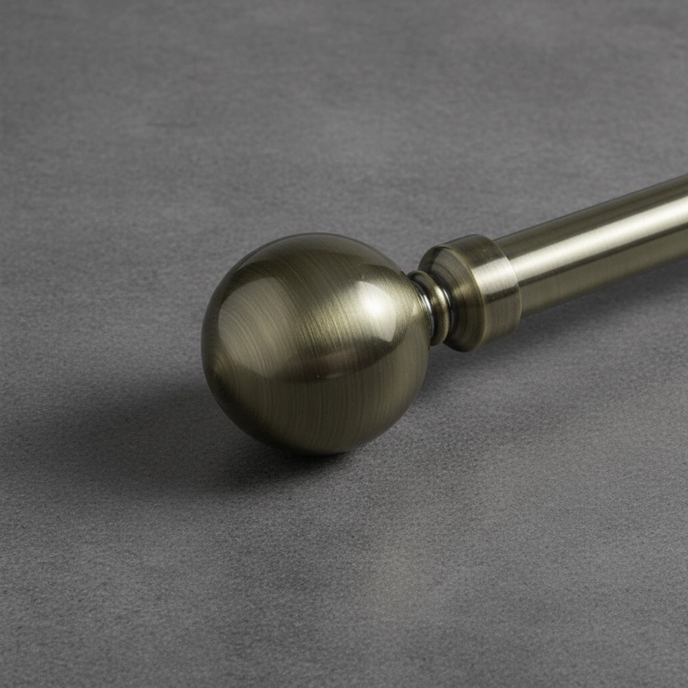 25mm Ball Finial Antique Brass Curtain Rod - Premium Hospitality Hardware Linen and Co