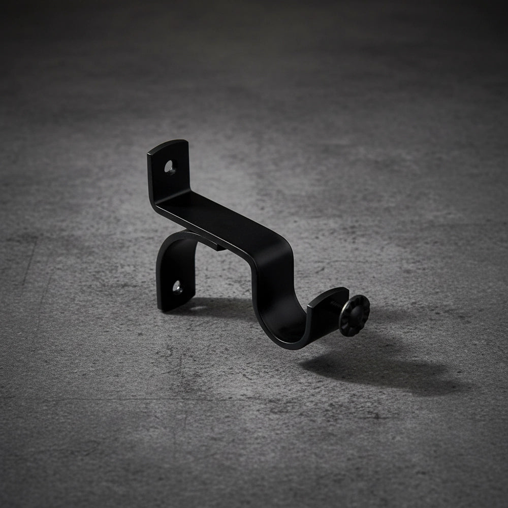 25mm Black Single Fancy Curtain Rod Bracket - Premium Hospitality Hardware Linen and Co