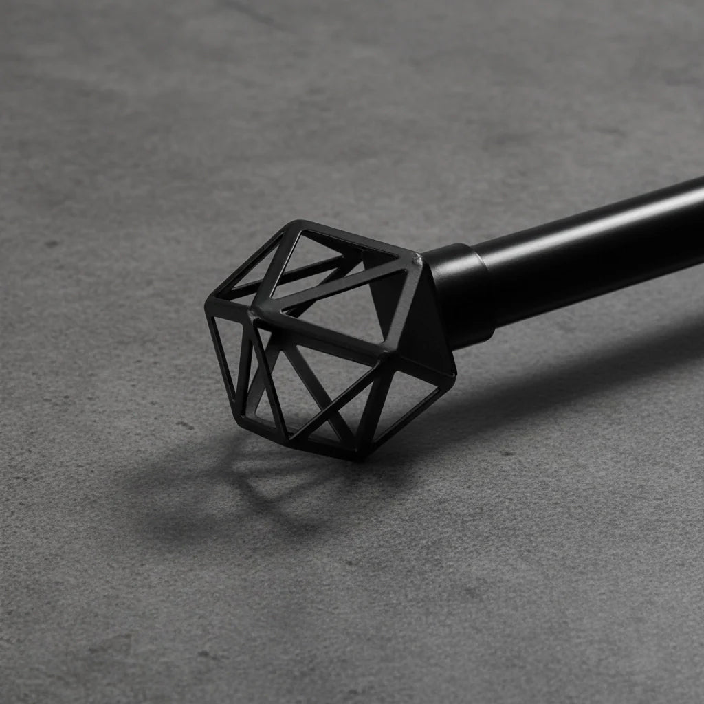 25mm Black geo curtain rod finial - Linen and Co