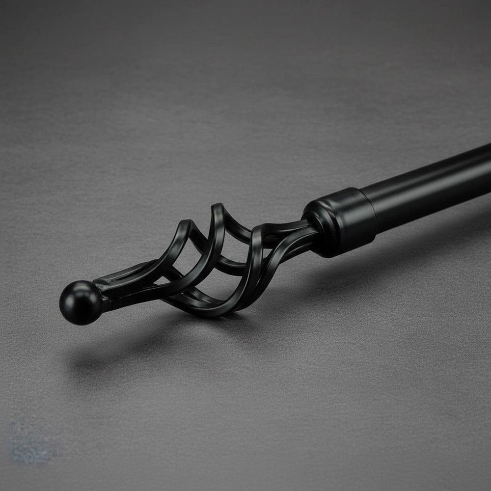 25mm Black Twirl Curtain Rod Finial - Premium Hospitality Hardware Linen and Co