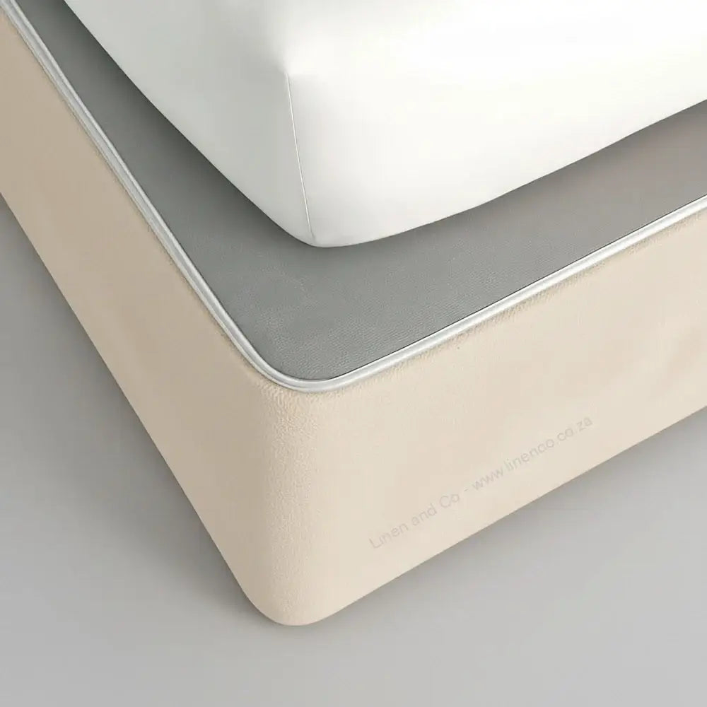 Beige mock suede bed base wrap - Linen & Co premium hospitality bedding