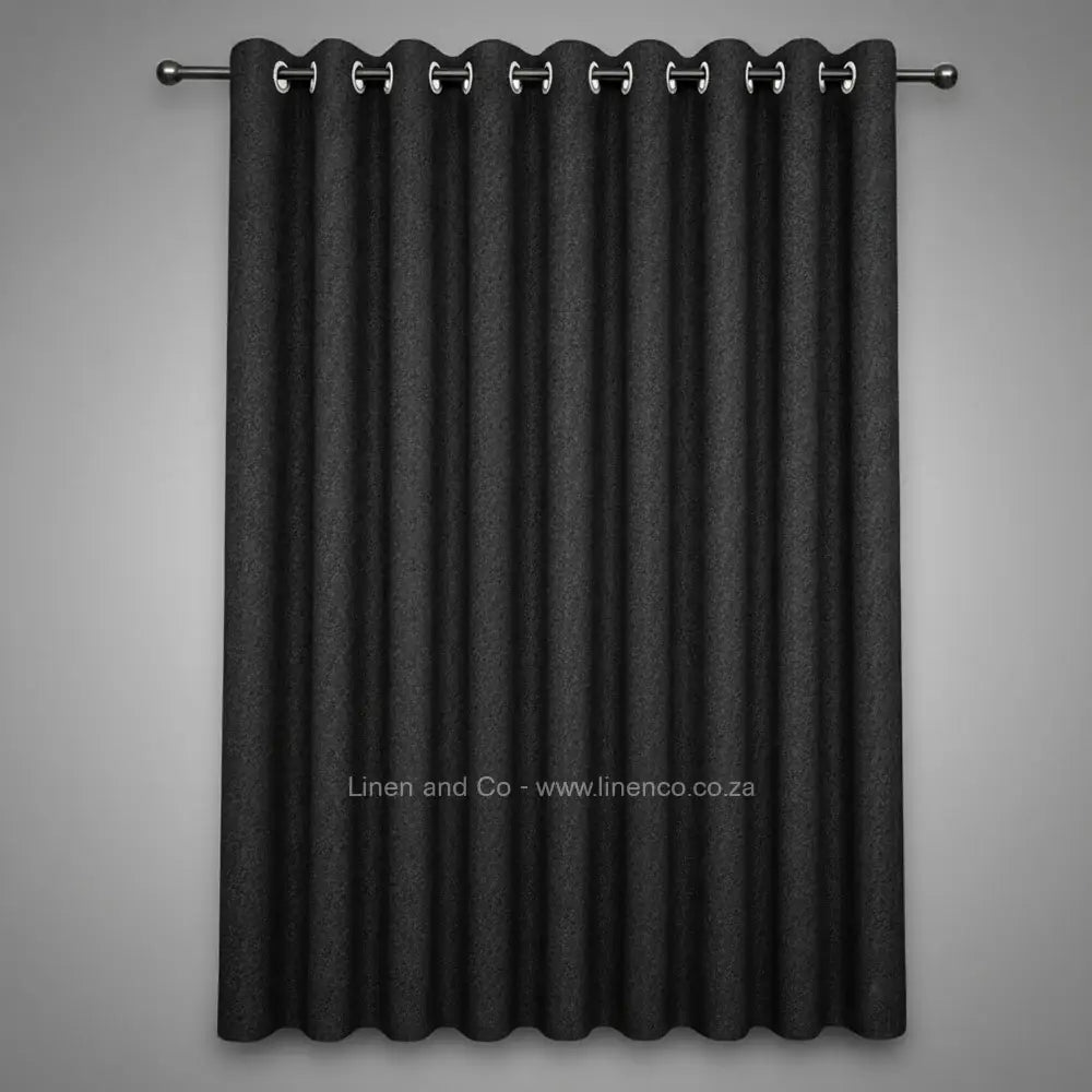 dark grey with silver eyelets self lined blockout curtain with 70% shade reduction, professional hospitality-grade window treatment featuring refined texture and elegant tone for luxury interior design by Linen and Co