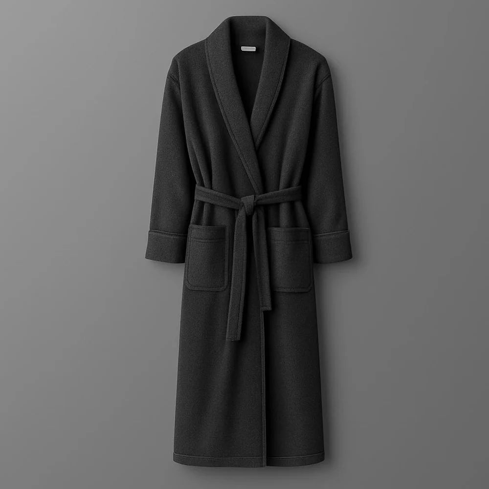 Linen and Co Grey Fleece Bath Robe on a Grey background
