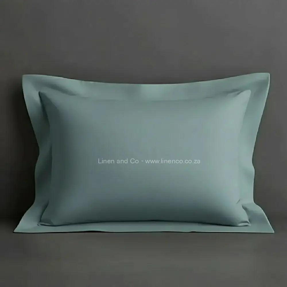 Pillow case duck egg with oxford border with a grey background luxury hotel bed linen by Linen and Co