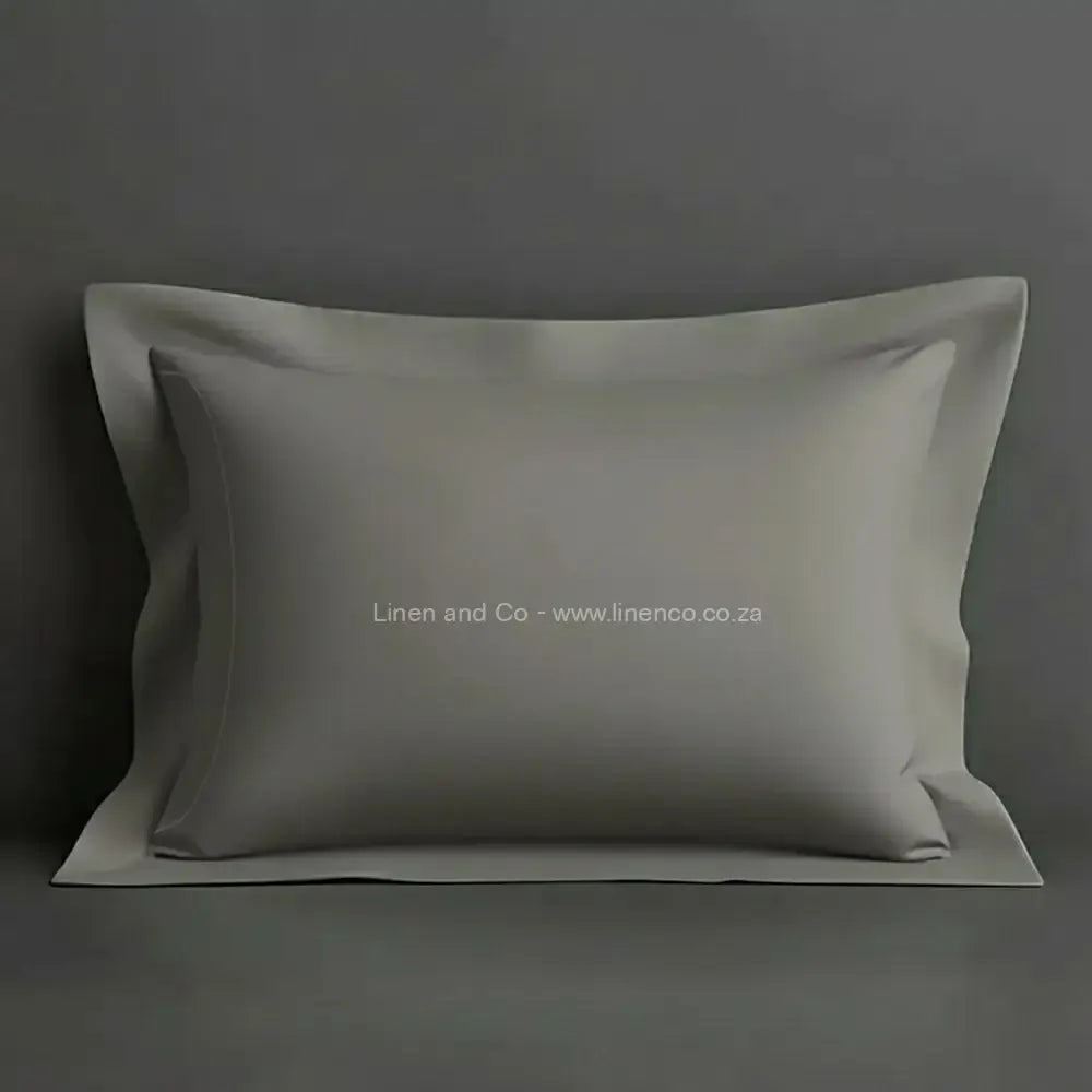 Pillow case grey with oxford border with a grey background luxury hotel bed linen by Linen and Co