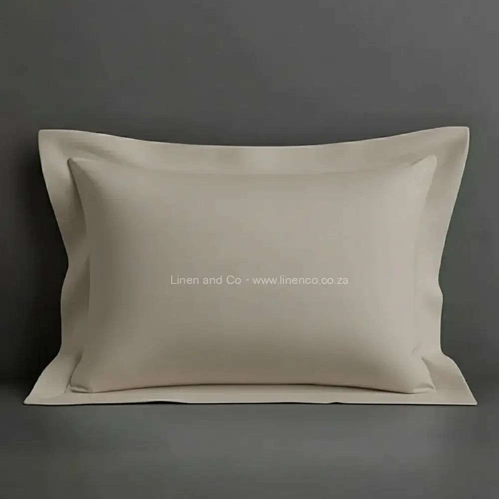 Pillow case stone oxford border with grey background luxury hotel bed linen by Linen and Co