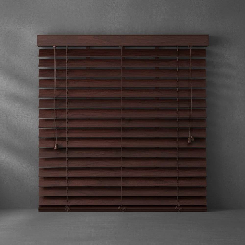 African Mahogany 50mm wooden Venetian blind by Linen and Co - premium hospitality window blinds