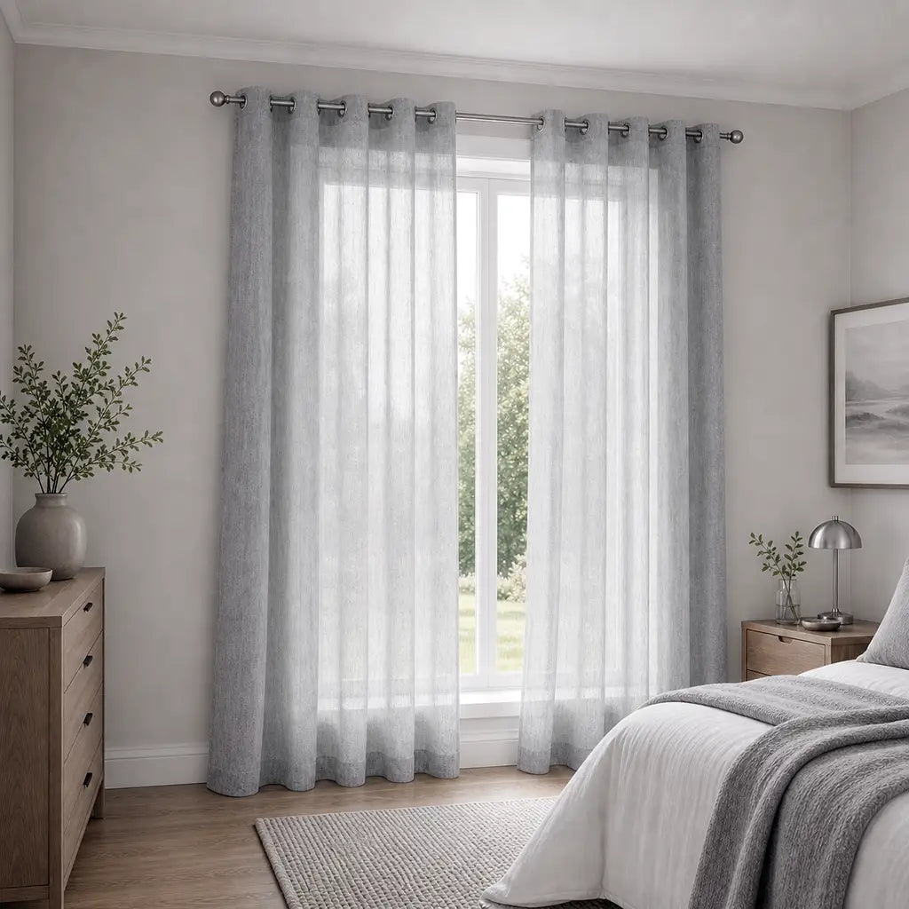 Arissa Grey sheer ready-made eyelet curtain by Silk House for Linen & Co