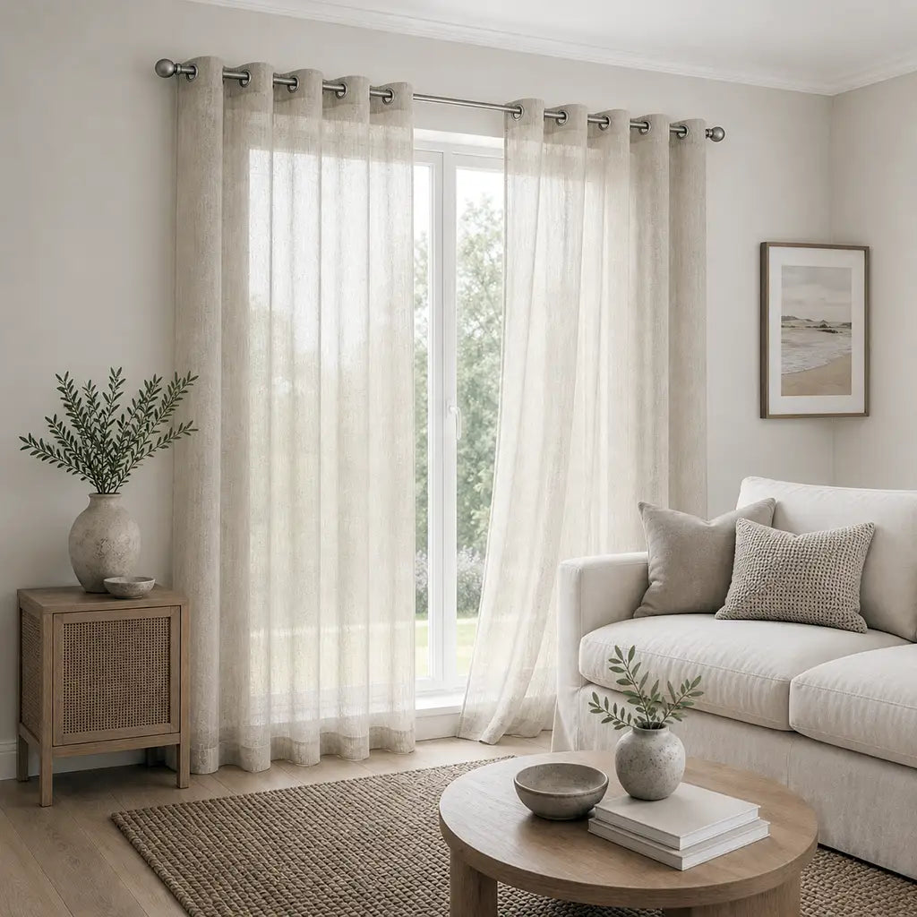 Arissa Sand sheer ready-made eyelet curtain by Silk House for Linen & Co