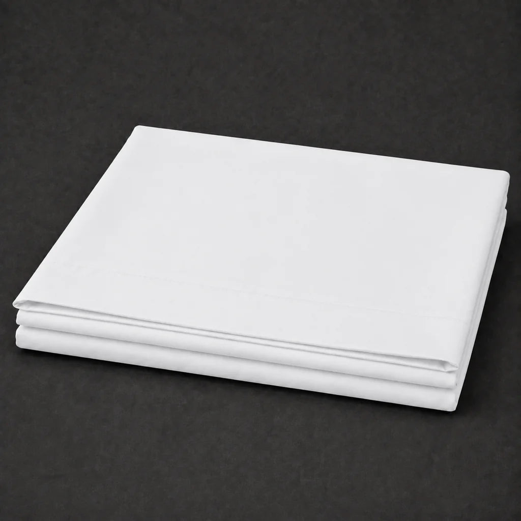 White Polycotton Percale 200TC flat sheet with no satin stitch - folded - Linen and Co