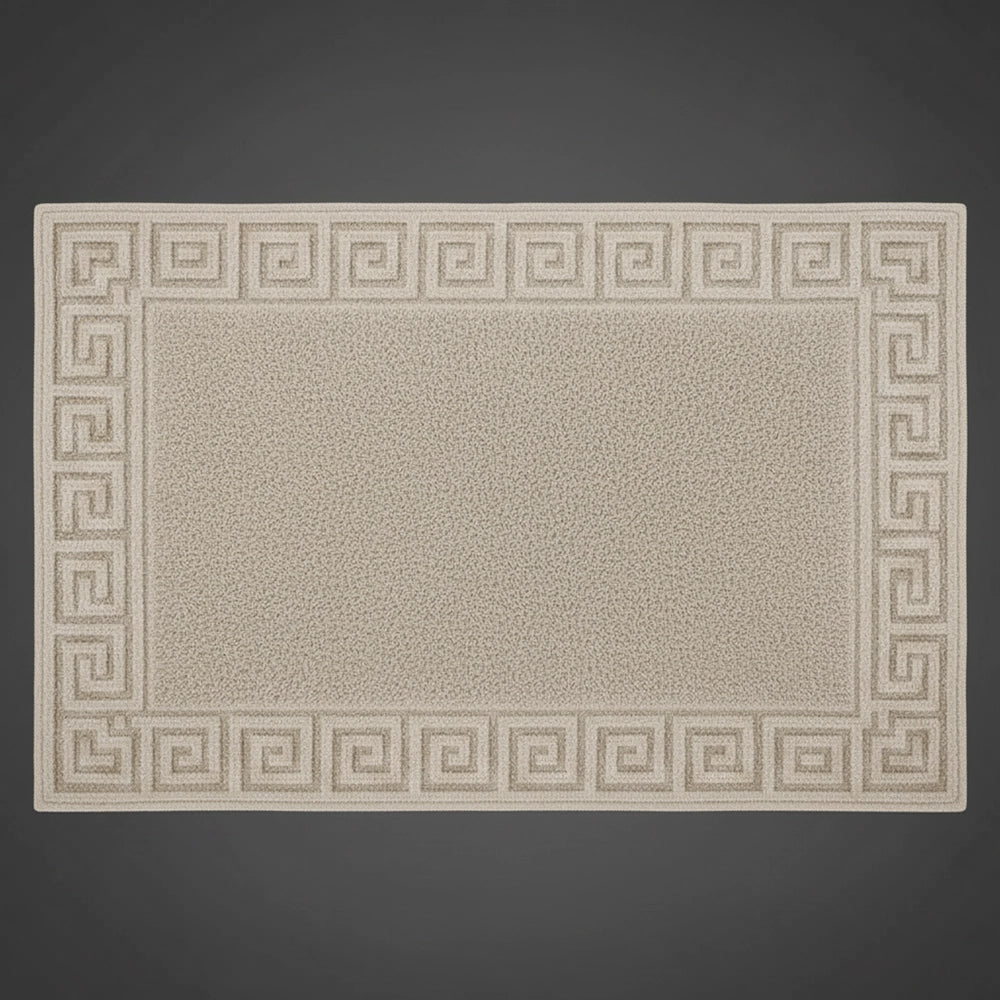 Beige SB bath mat with Greek key border by Linen and Co - premium hospitality bath linen