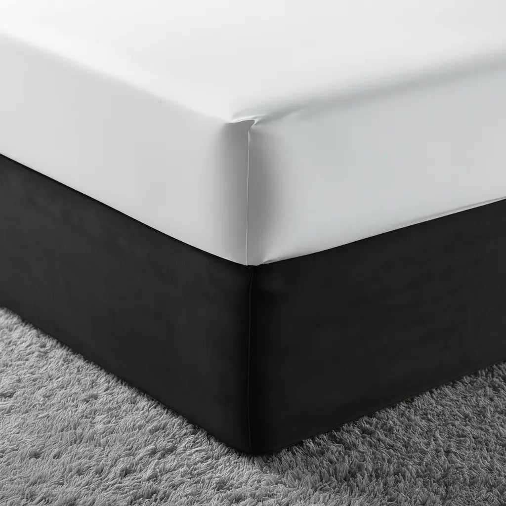 Linen and Co black mock suede base wrap fitted to a bed base with a tailored finish