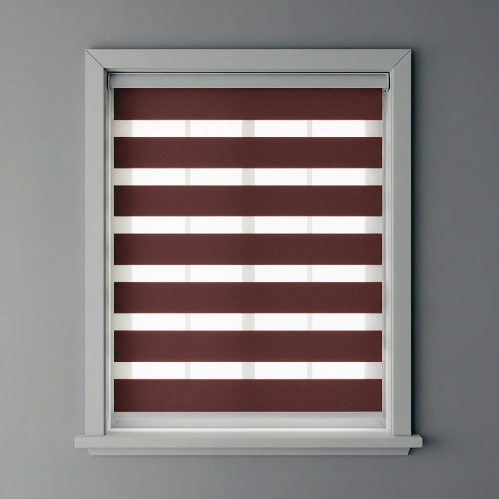Burgundy zebra blind by Linen and Co - premium hospitality window blinds