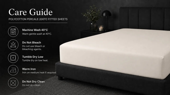 Care notes imagery for Cream Polycotton 200TC Fitted Sheet