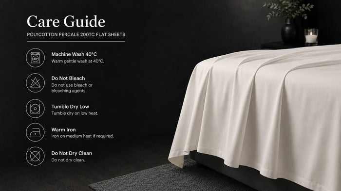 Care notes imagery for Cream Polycotton 200TC Flat Sheet