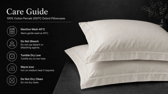 Care notes imagery for Cream Cotton 200TC Oxford Pillow Case