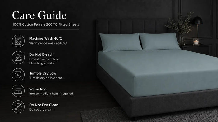 Care notes imagery for Duck Egg Cotton 200TC Fitted Sheet