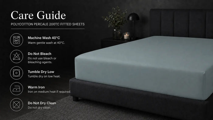 Care notes imagery for Duck Egg Polycotton 200TC Fitted Sheet