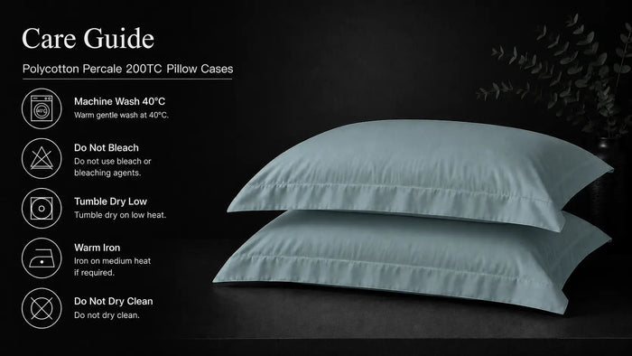 Care notes imagery for Duck Egg Polycotton 200TC Oxford Pillow Case
