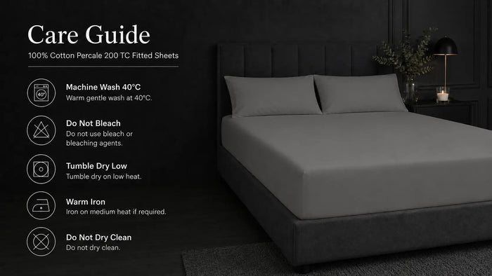 Care notes imagery for Grey Cotton 200TC Fitted Sheet