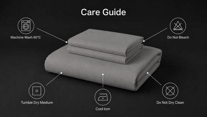 Care notes imagery for Grey Cotton 200TC Duvet Cover Set