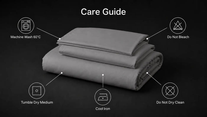 Care notes imagery for Grey Polycotton 200TC Duvet Cover Set