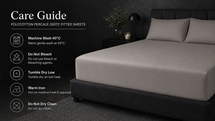 Care notes imagery for Stone Polycotton 200TC Fitted Sheet