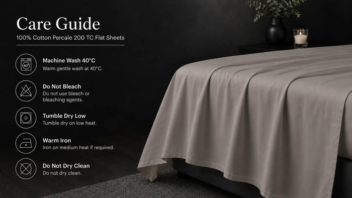 Care notes imagery for Stone Cotton 200TC Flat Sheet