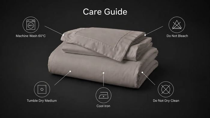 Care notes imagery for Stone Polycotton 200TC Oxford Duvet Cover Set