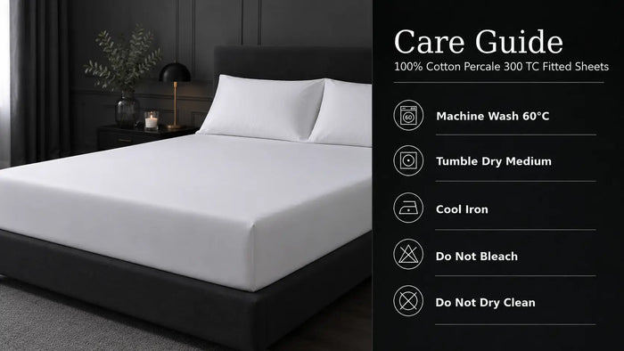 Care notes imagery for White Cotton 300TC Fitted Sheet