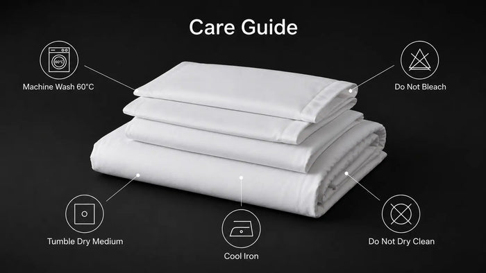 Care notes imagery for White Cotton 300TC Oxford Duvet Cover Set