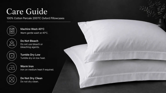Care notes imagery for White Cotton 200TC Oxford Pillow Case