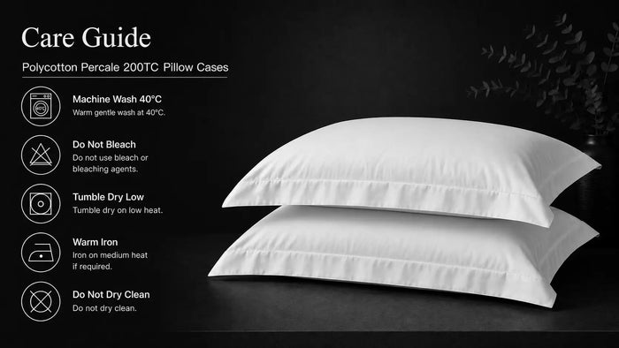 Care notes imagery for White Polycotton 200TC Oxford Pillow Case