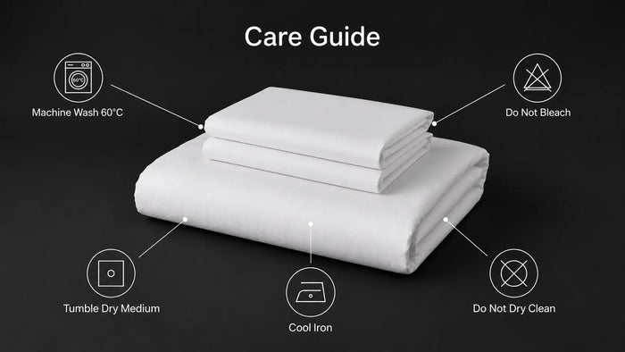 Care notes imagery for White Cotton 200TC Duvet Cover Set