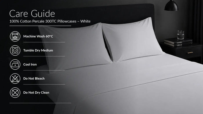 Care notes imagery for White Cotton 300TC Pillow Case