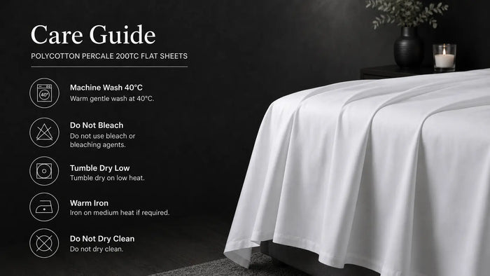 Care notes imagery for White Polycotton 200TC Flat Sheet