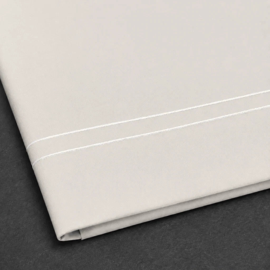 Ivory Cream Flat Sheet with Cream two-row satin stitch - satin stitch close-up - Linen and Co