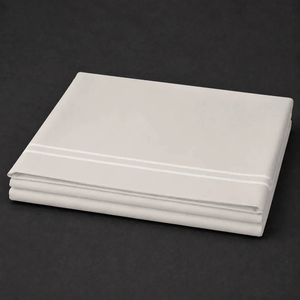Ivory Cream Flat Sheet with Cream two-row satin stitch - folded - Linen and Co