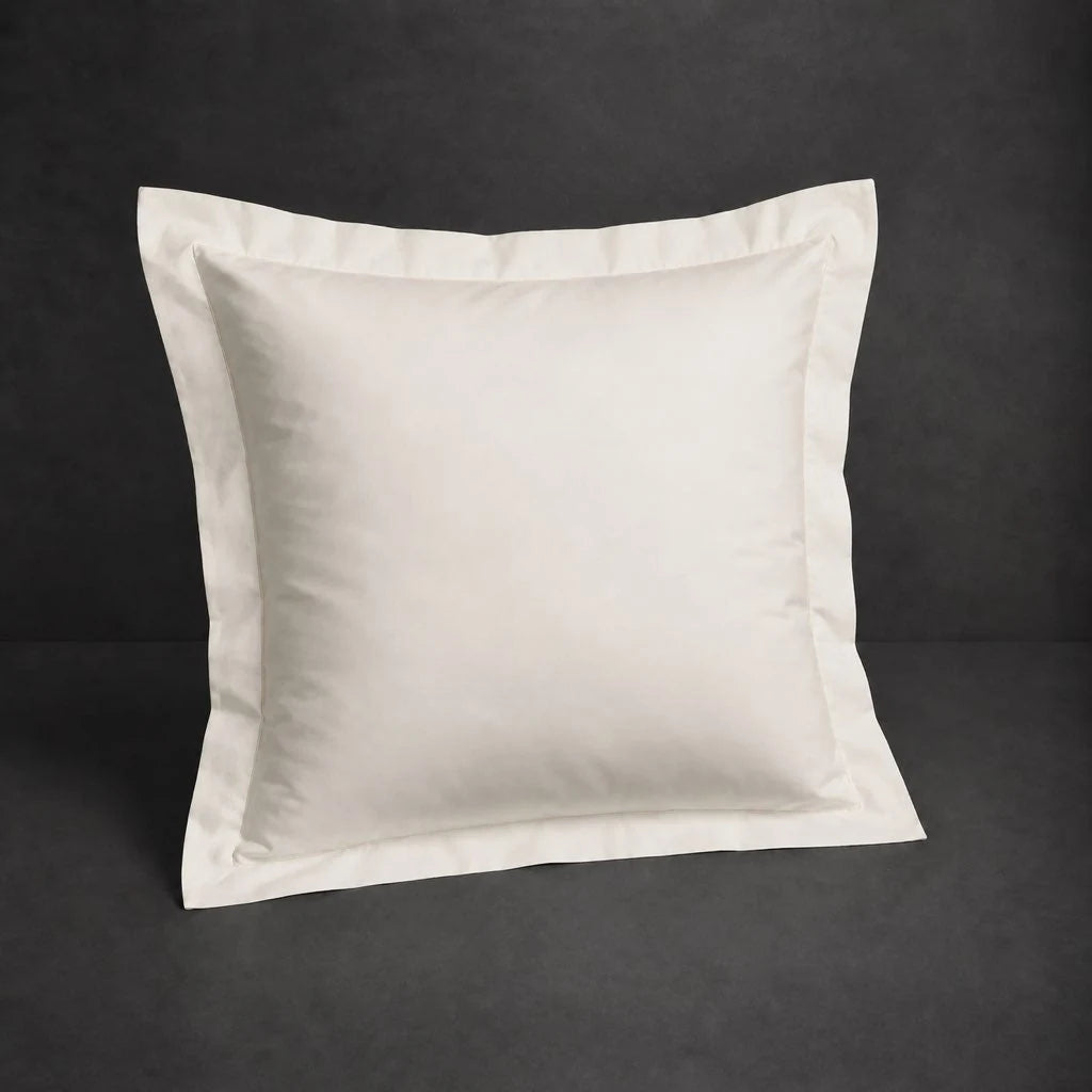 Ivory Cream Oxford Pillow Case, Continental, with Cream one-row satin stitch - Linen and Co