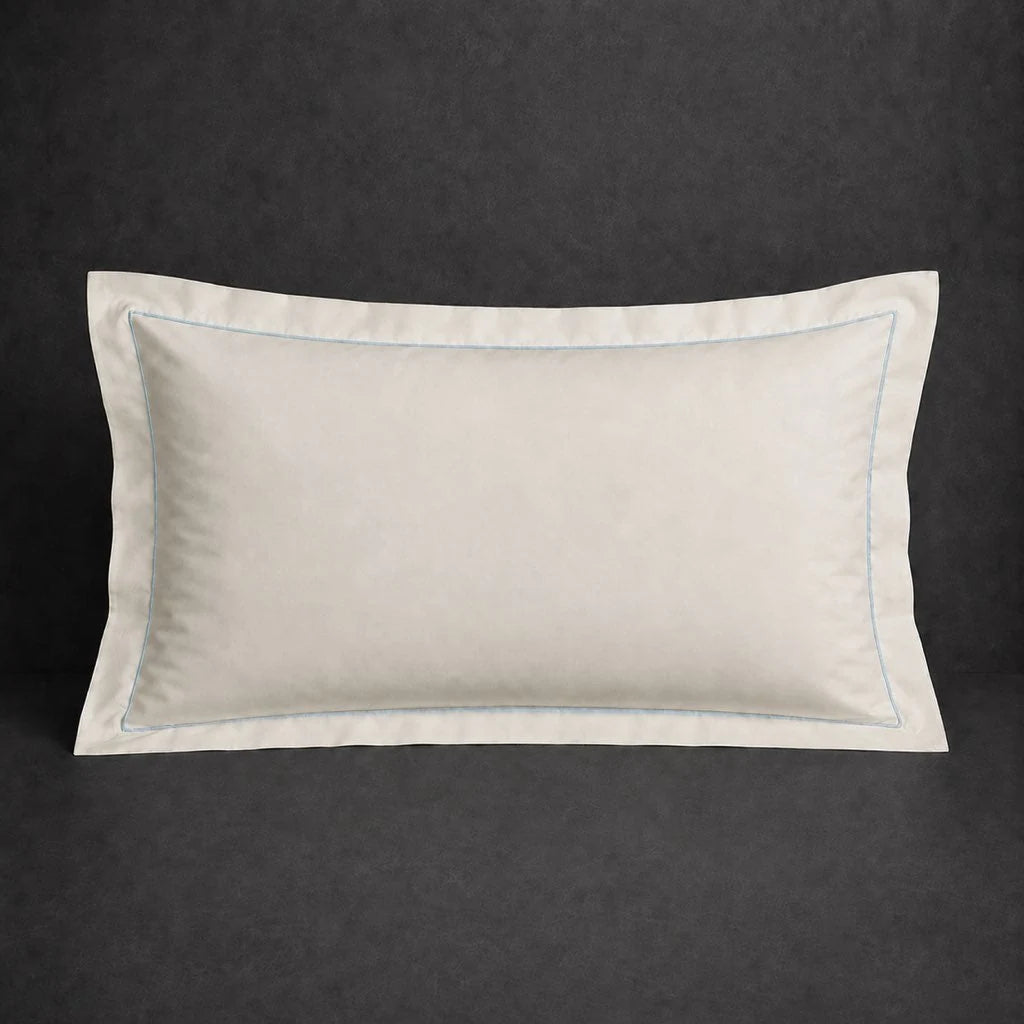 Ivory Cream Oxford Pillow Case, Standard and King, with Duck Egg one-row satin stitch - Linen and Co