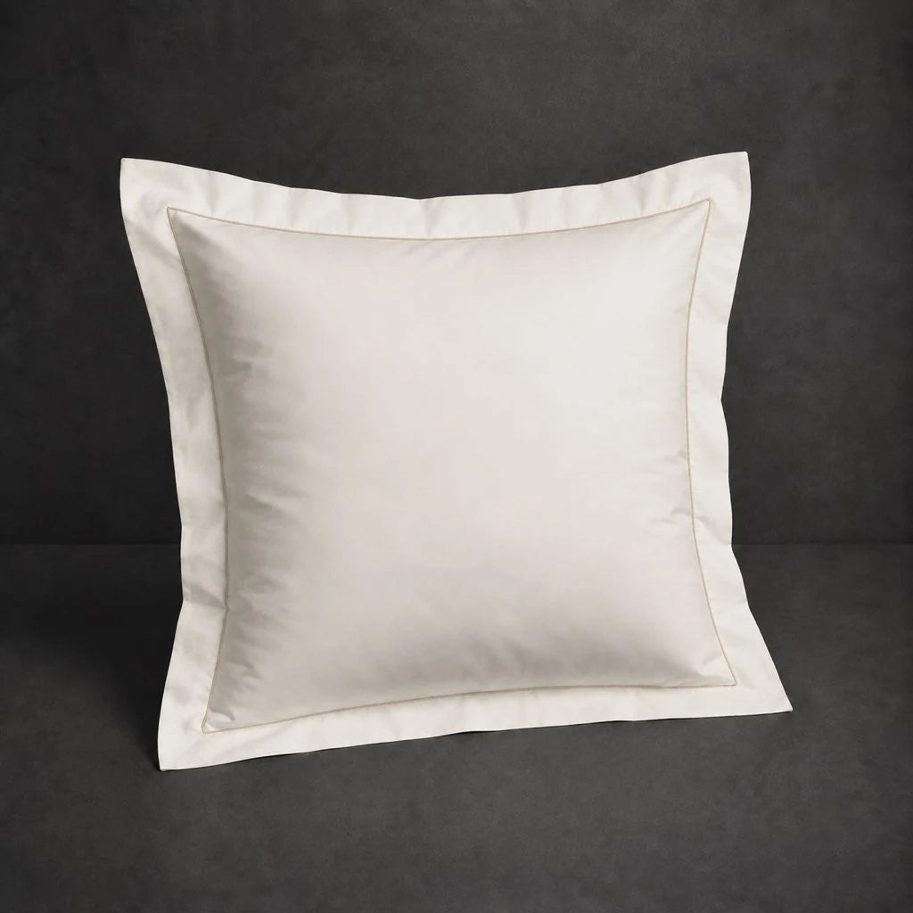 Ivory Cream Oxford Pillow Case, Continental, with Stone one-row satin stitch - Linen and Co